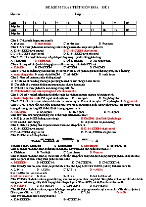 14 Đề kiểm tra 1 tiết môn Hóa học Lớp 12